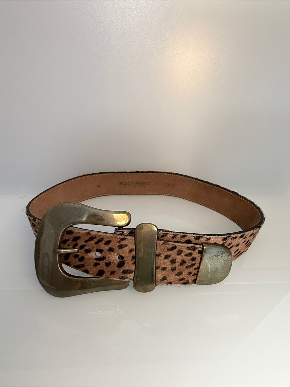 Streets Ahead Leopard Calf Hair Leather Belt Brass Buckle | Made in USA | Size M
